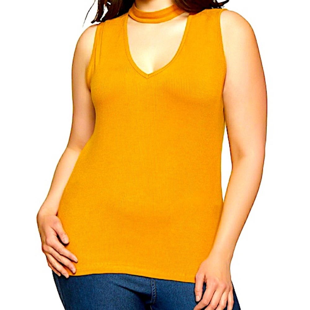 Plus Size Mustard Yellow Choker Top In 3X